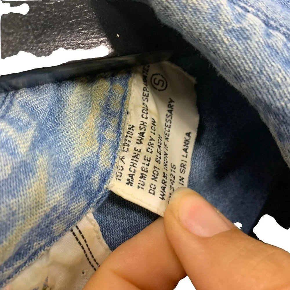 Vintage 90s Blue Denim Crochet Trim Collared Sleeveless Button Up Top Small - Picture 4 of 6